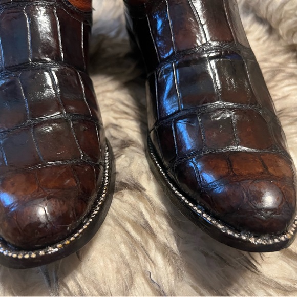 Justin Boots Chestnut brown Western GIANT GATOR & Leather western Boots-Sz 9.5 D - Picture 3 of 14
